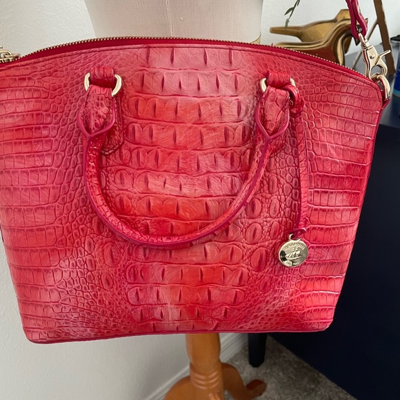 Brahmin Leather Signature Crocodile Embossed Red Leather Satchel - Picture 2 of 9